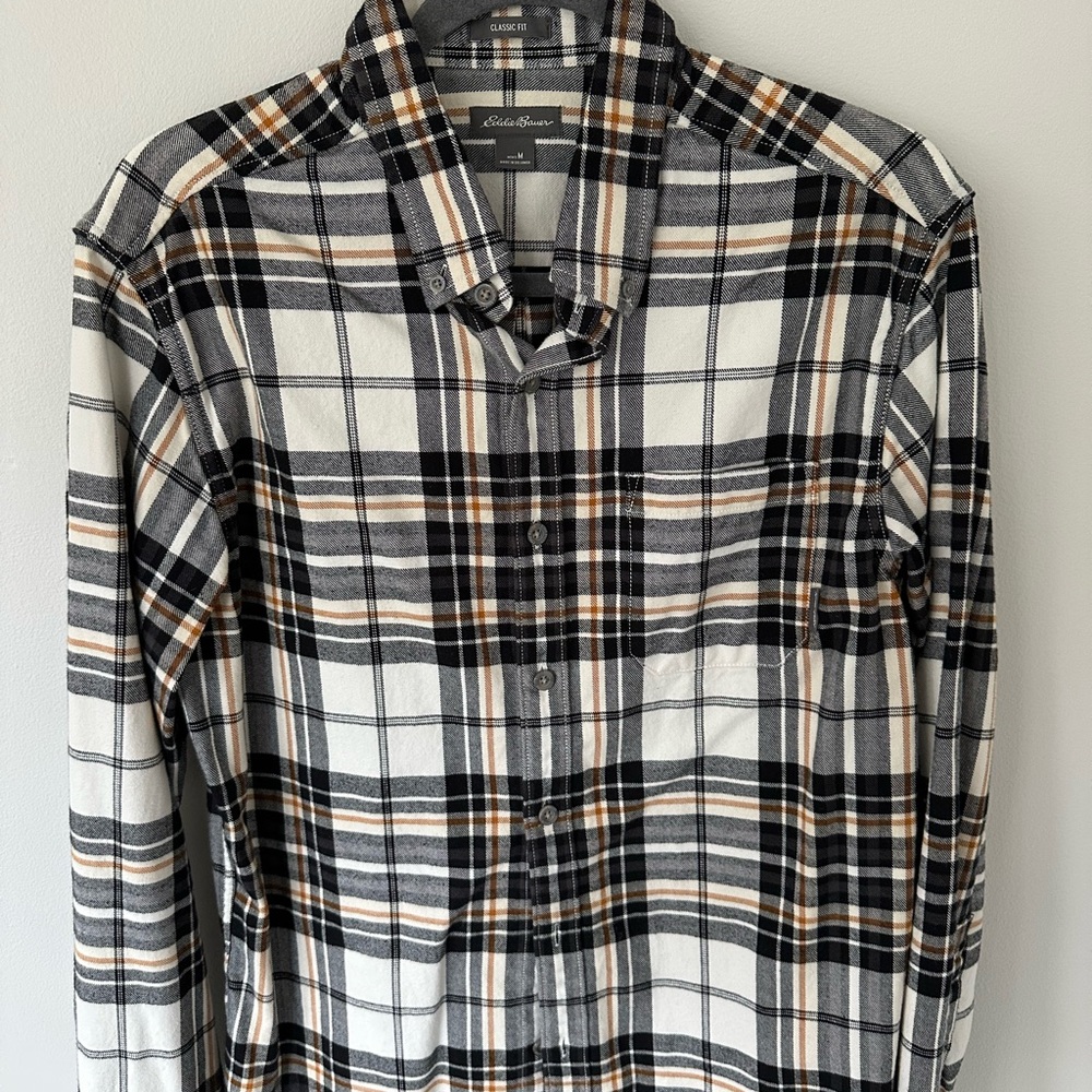 Eddie Bauer Men's Black and White Plaid Shirt